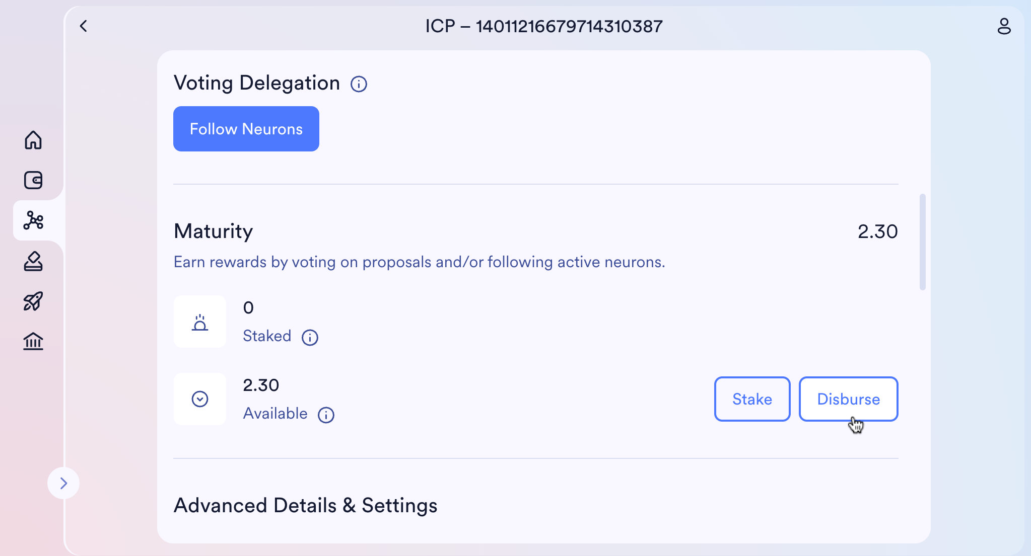 Disbursement button placement